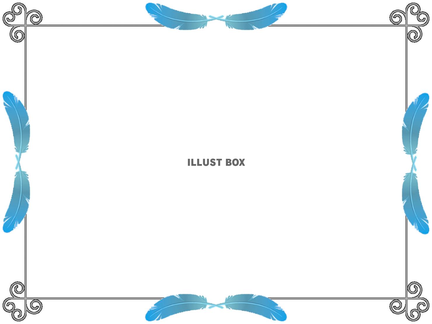 青い鳥の羽根フレームシンプル飾り枠背景イラスト。透過png