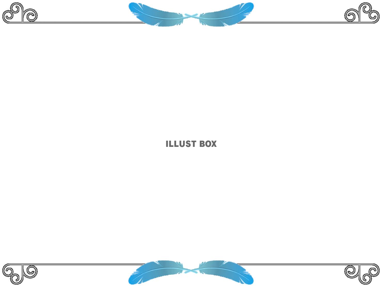 青い鳥の羽根フレームシンプル飾り枠背景イラスト。透過png