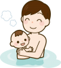 お風呂に入るパパと赤ちゃん