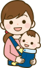 抱っこ紐の赤ちゃんとママ