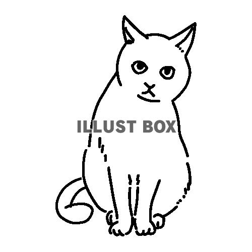 お座りする猫の全身線画イラスト