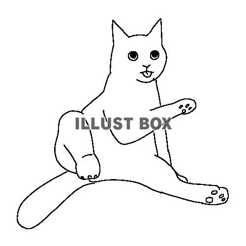 毛づくろいしている猫の全身線画イラスト
