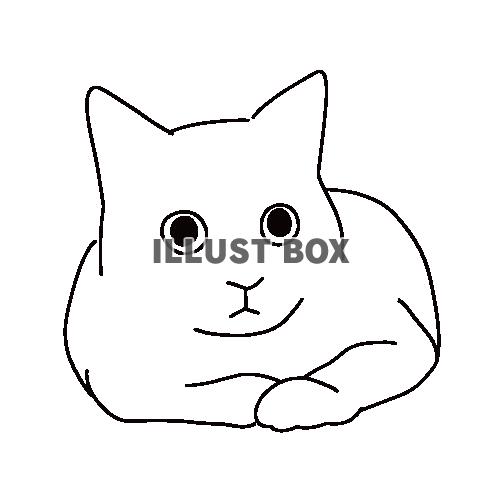 香箱座りをする猫の全身線画イラスト
