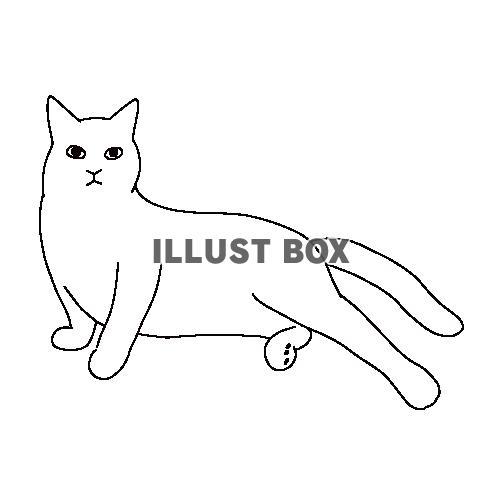 リラックスして座っている猫の全身線画イラスト