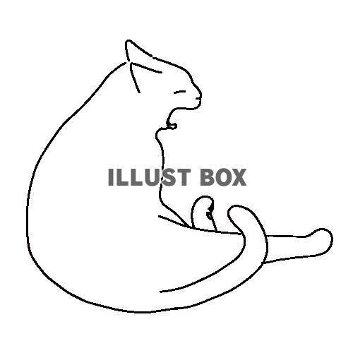 あくびをしている猫の全身線画イラスト