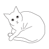 丸まっているカメラ目線の猫の全身線画イラスト