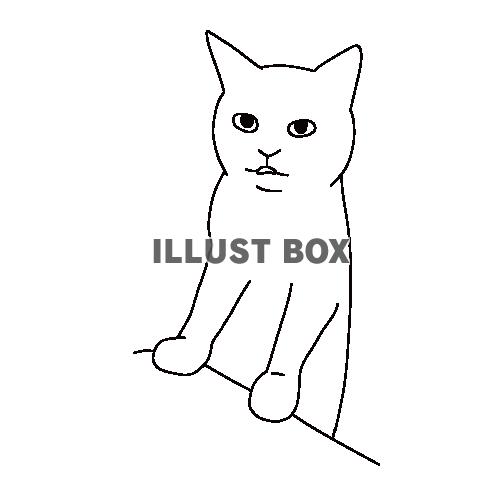 テーブルに手をついている猫の全身線画イラスト