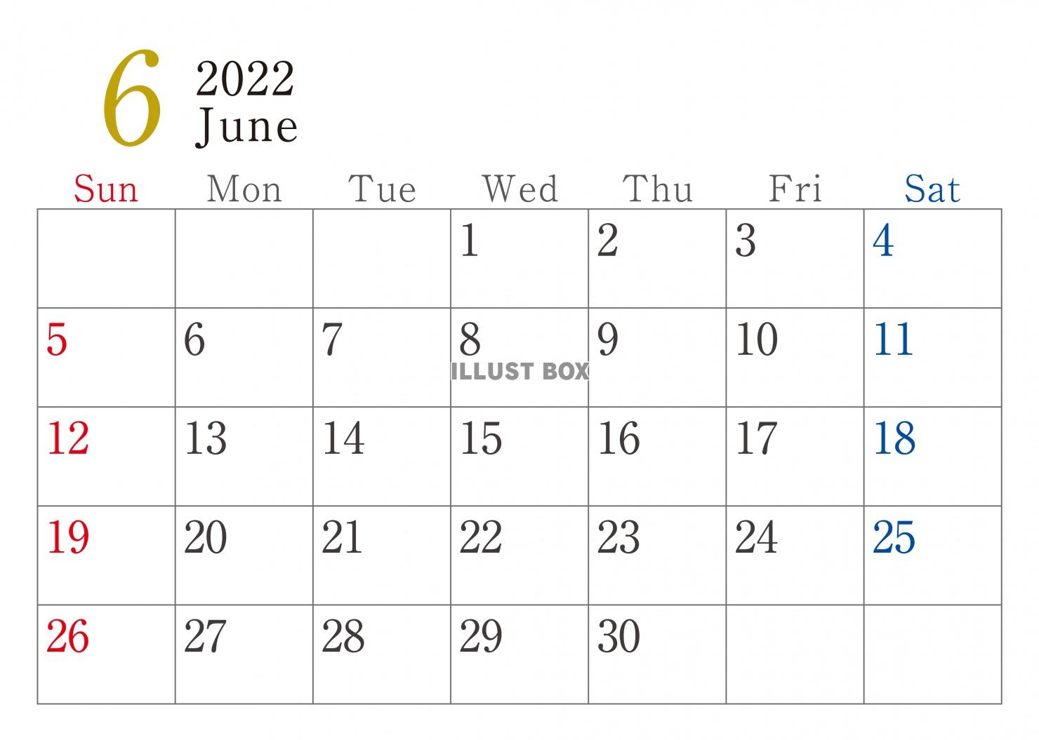 2022年6月シンプルカレンダー　