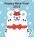 かわいい雰囲気の干支の虎の雪だるまと雪の結晶の年賀状（2022年の干支の寅を雪だるまのキャラクターに）