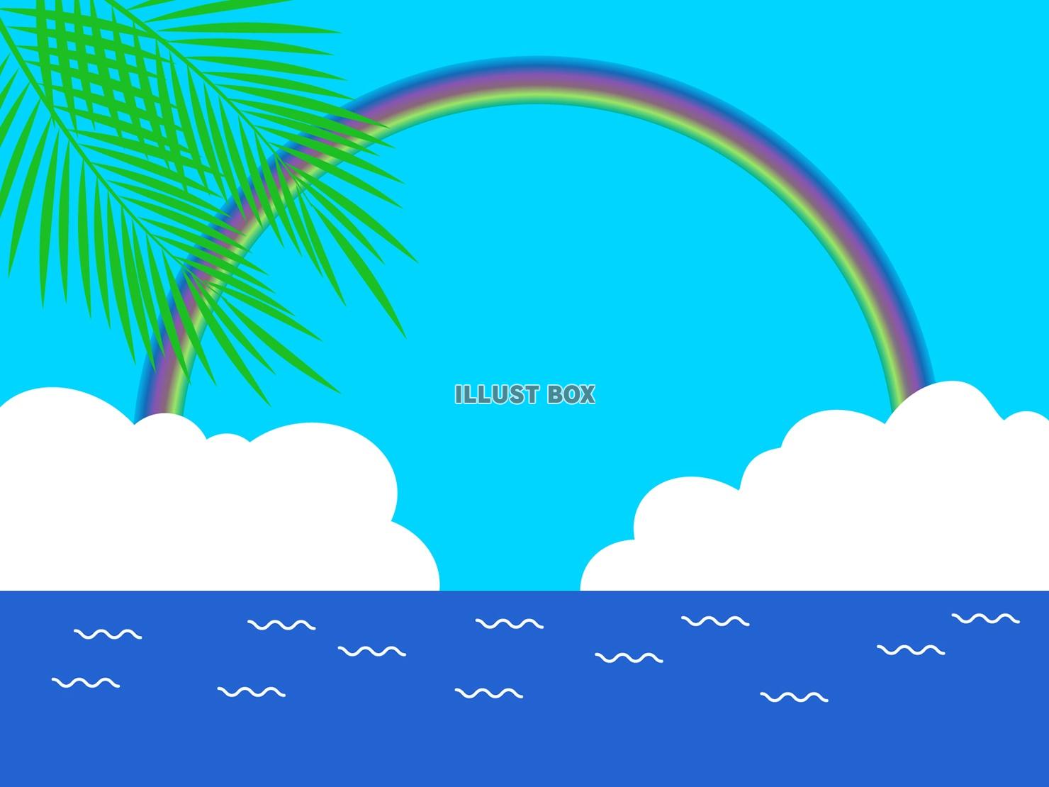 虹と夏の海の風景イラスト