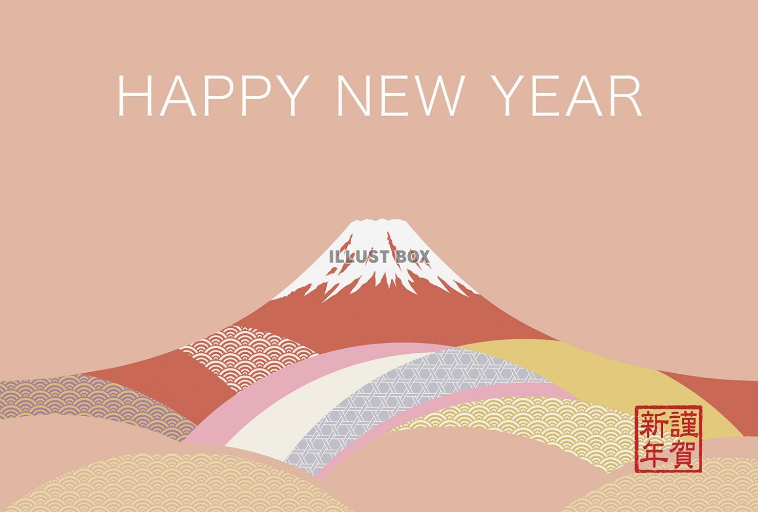 グレイッシュな富士山の背景の年賀状テンプレート