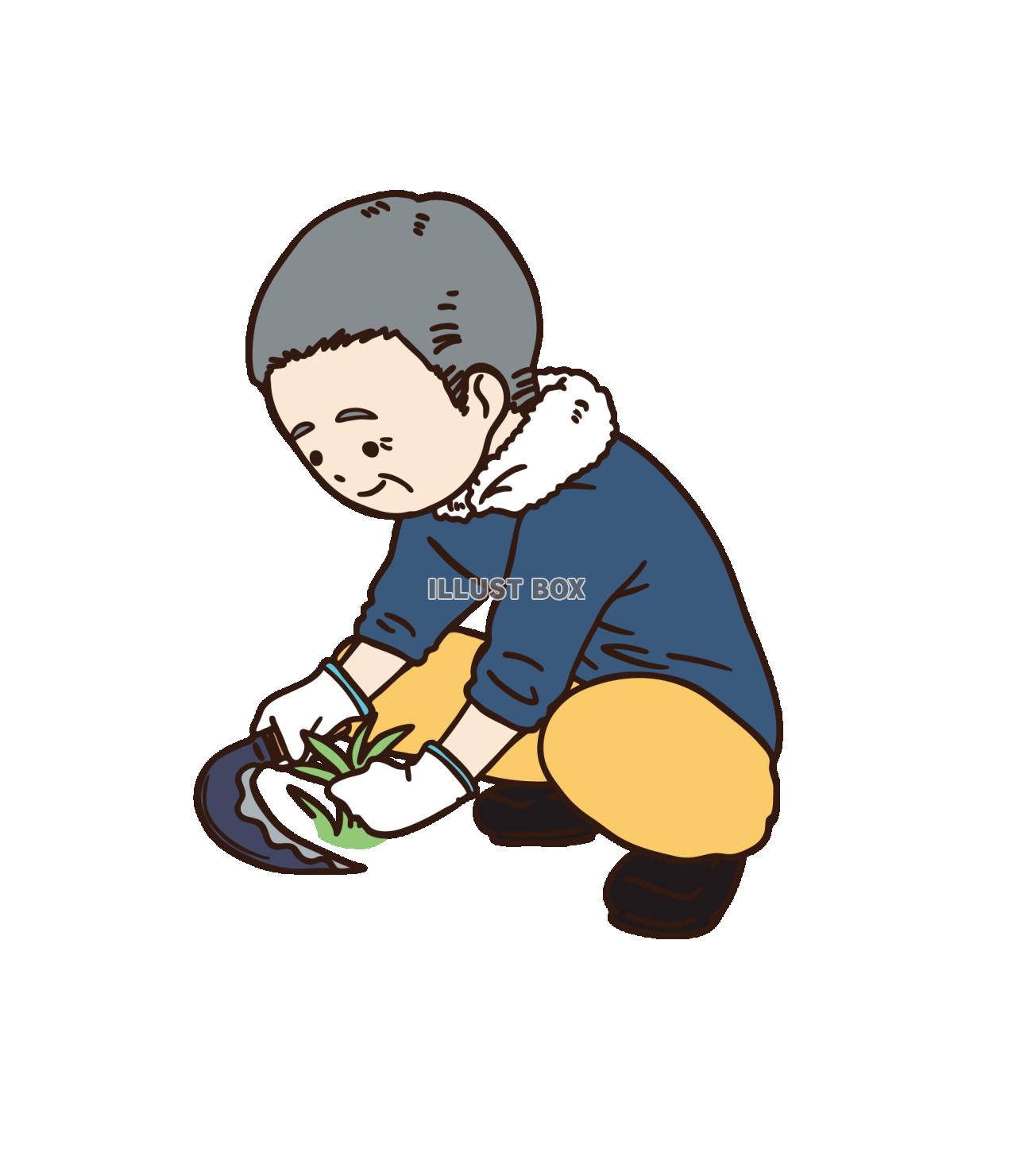 【ベクターカット】草刈するおじいさん