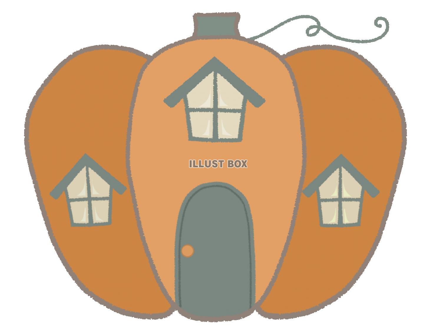 ハロウィン　かぼちゃの家のイラスト　線あり