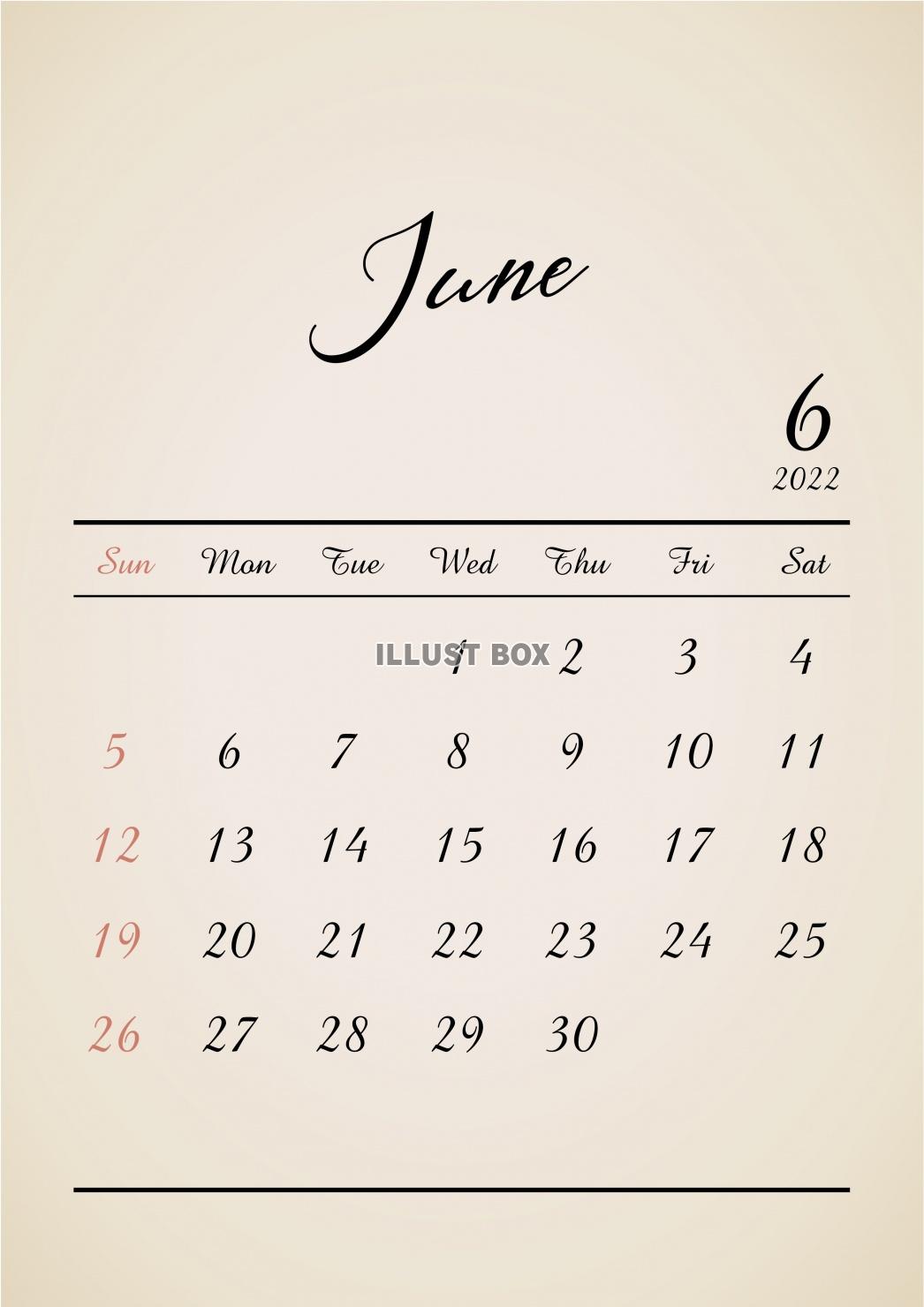 2022年★6月★おしゃれレトロカレンダー（A4）