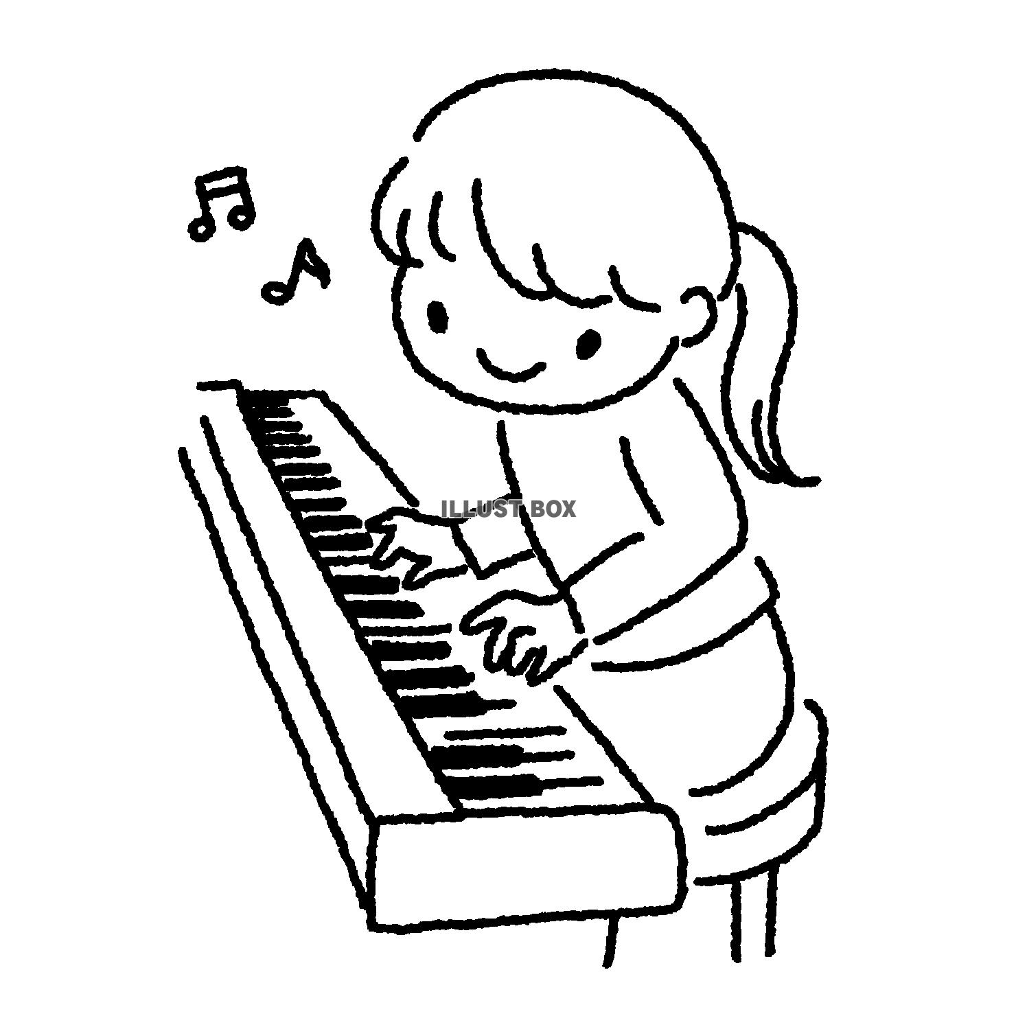 ピアノ（キーボード）を弾く女性のイラスト