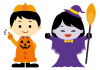 ハロウィンの魔女とパンプキン仮装をした子供