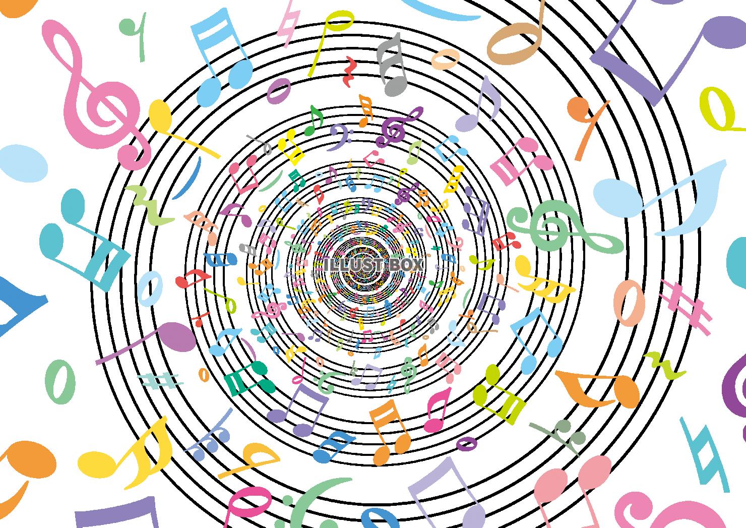 カラフルな音符と螺旋状の五線譜