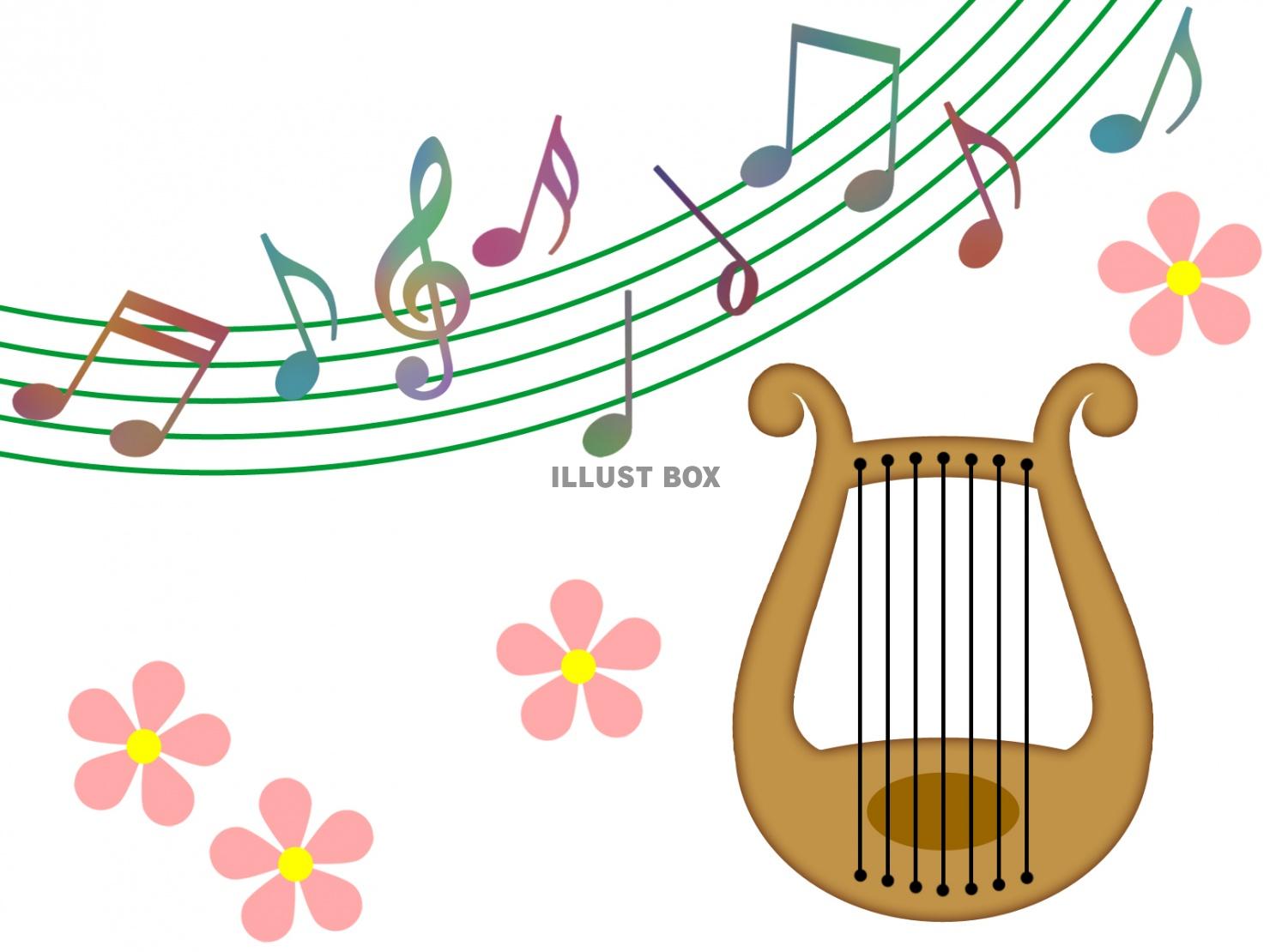 音符と竪琴ライアー背景素材イラストシンプル壁紙画像
