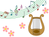 音符と竪琴ライアー背景素材イラストシンプル壁紙画像。透過png