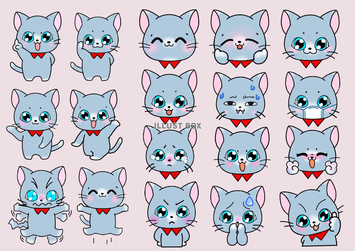 猫シリーズ　ロシアンブルー表情ポーズ　18種