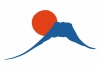毛筆で描かれたシンプルなデザインの富士山と日の出（青）