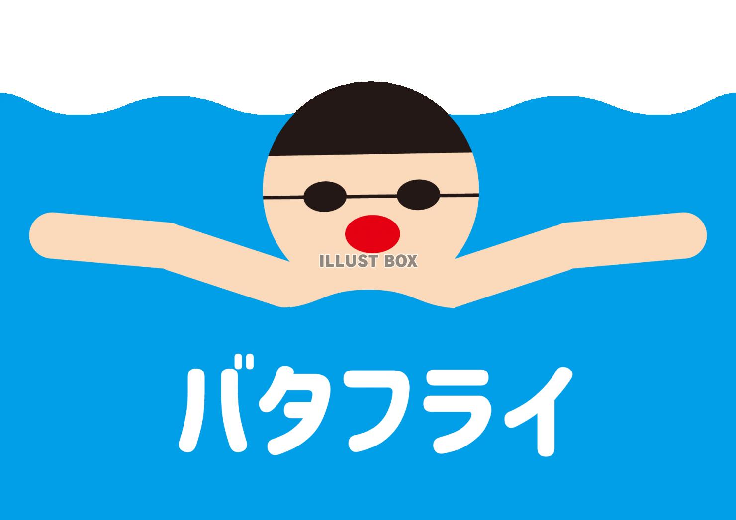 9_イラスト_泳ぐ男性・バタフライ・文字