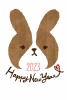 2023年・卯年　シンプルかわいいウサギの顔デザイン　年賀状テンプレート