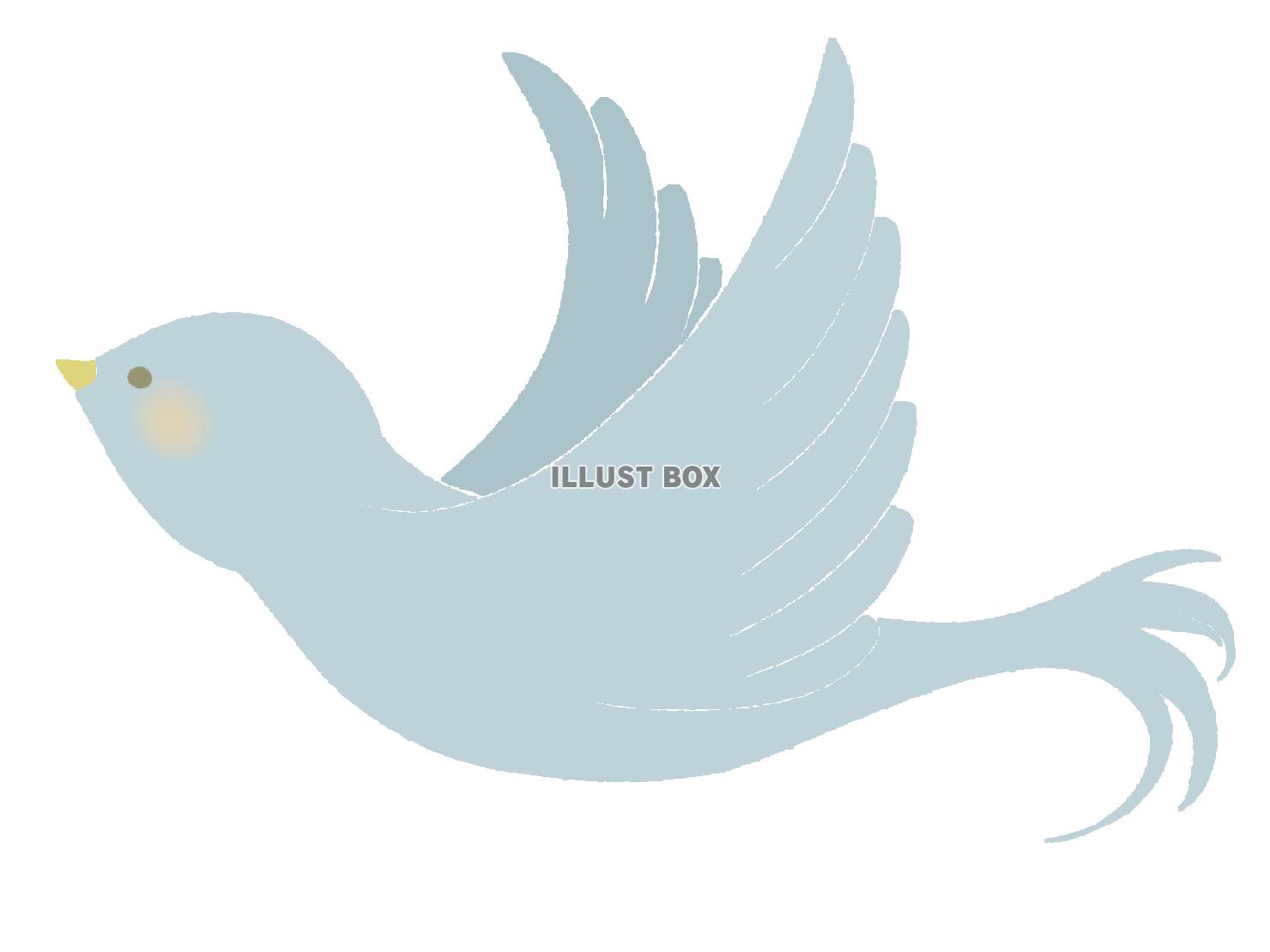 飛ぶ青い鳥のイラスト（横向き）線なし
