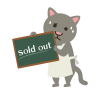 sold outの看板を持った猫（グレー）のイラスト