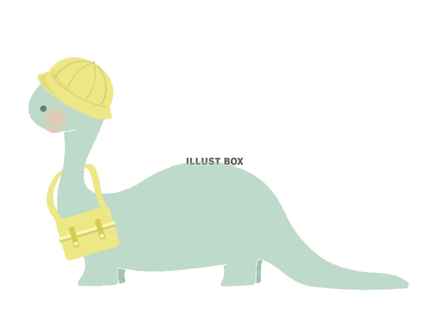 幼稚園　黄色い帽子をかぶる恐竜のイラスト　線なし