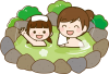 温泉・露天風呂に入るママと娘