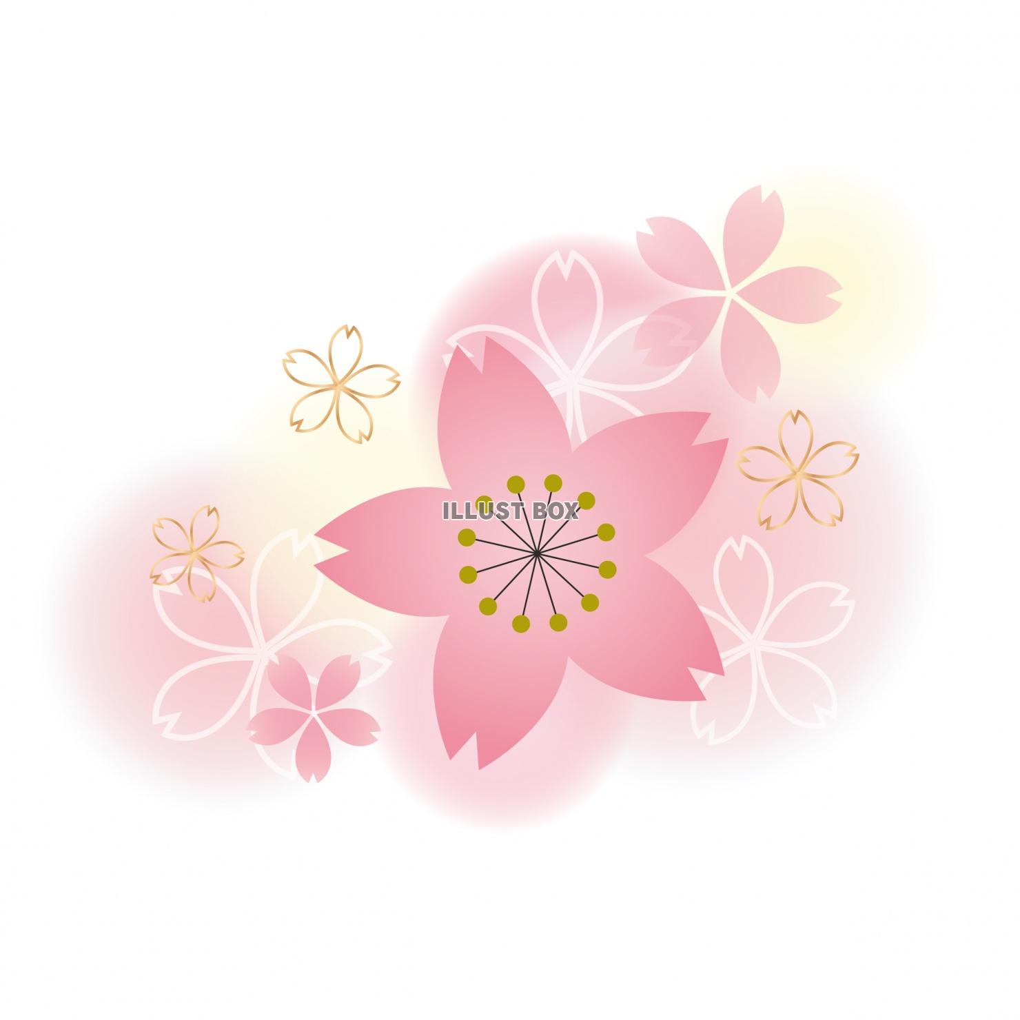桜のワンポイント　ぼかし背景の優しい和風イラスト