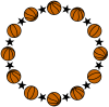バスケットボールと星の丸形（円形）フレーム黒