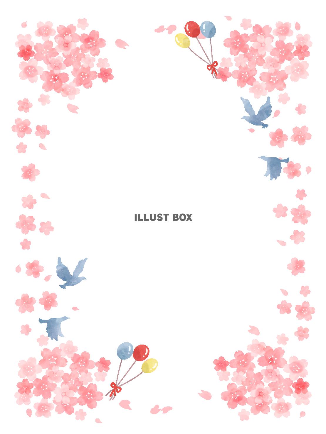 桜と青い鳥のフレーム(縦）