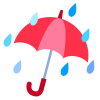 シンプルな雨が降っている赤色の傘イラスト