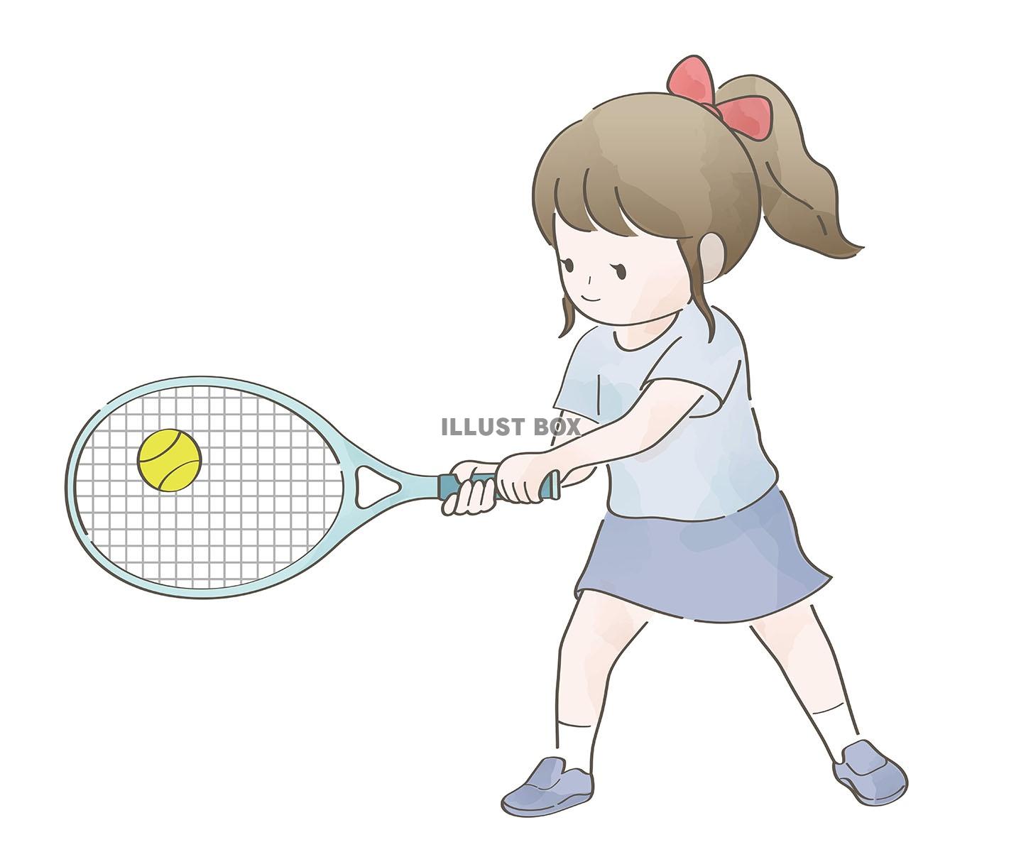 テニスをする女の子の水彩風イラスト
