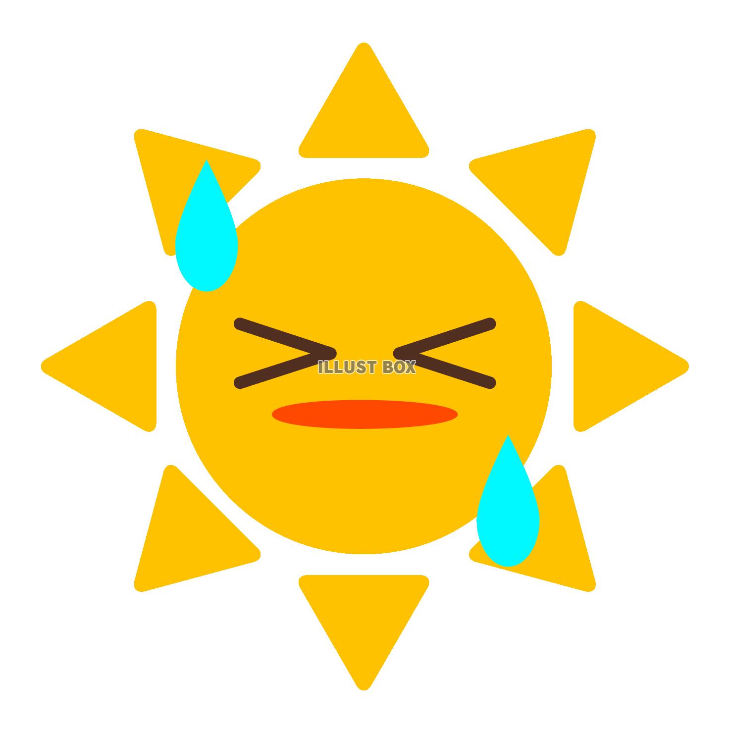 暑くて汗をかいている太陽のイラスト２