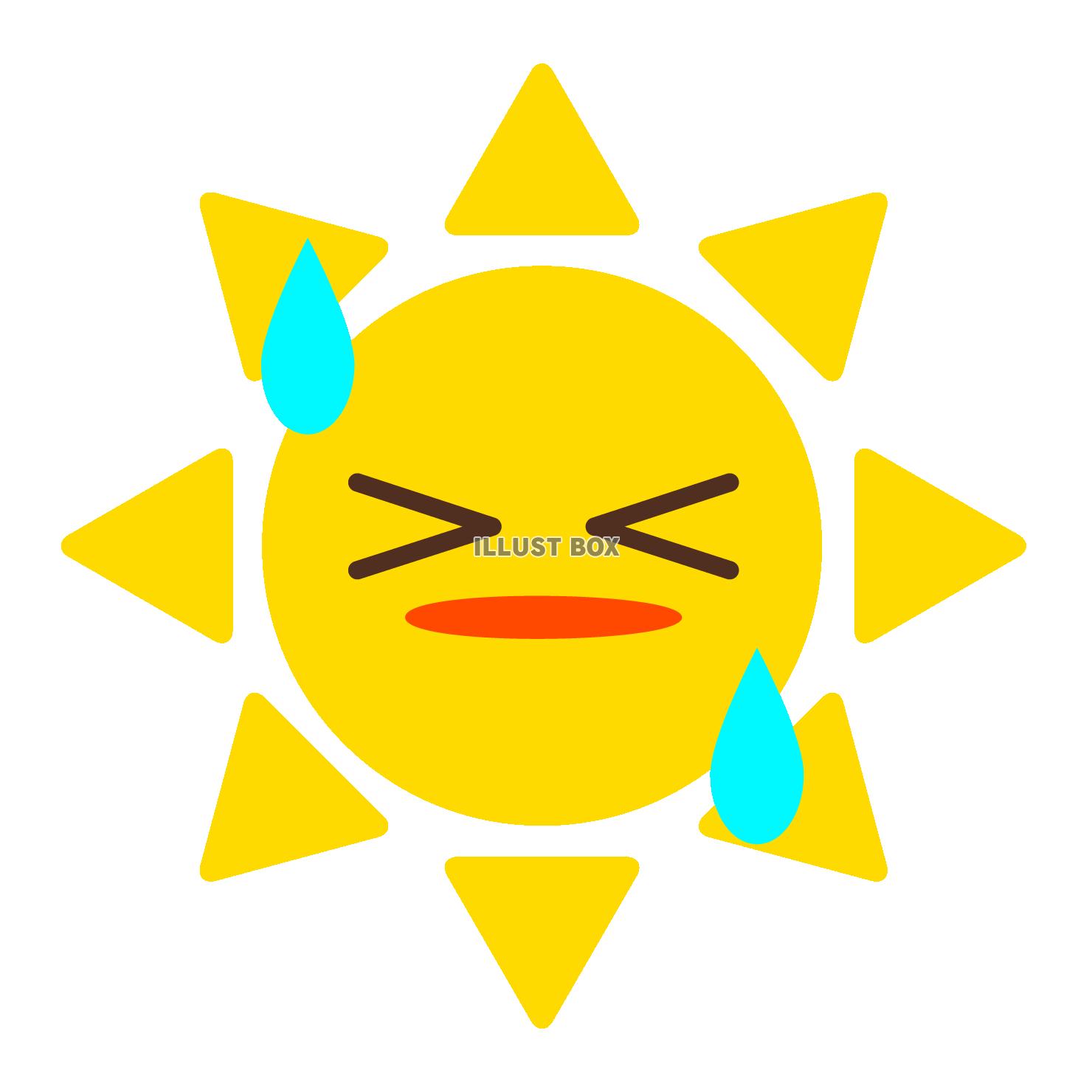 暑くて汗をかいている太陽のイラスト４