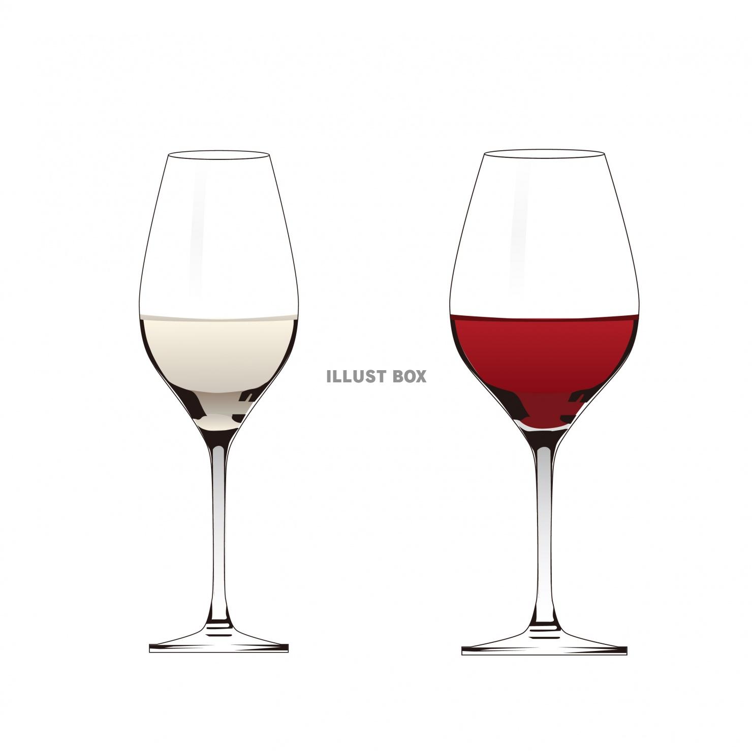 ワイングラス　赤　白　素材イラスト
