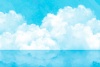 海と青空と雲のイラスト（水彩タッチJPG）ヨコ
