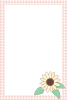 ヒマワリの花とチェック柄のフレーム（縦枠）　ピンク　夏のイラスト　透過PNG