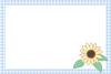 ヒマワリの花とチェック柄のフレーム（横枠）　水色　夏のイラスト　透過PNG　シンプル　かわいい