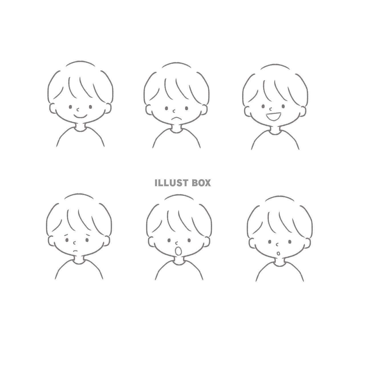 手書き風のシンプルで可愛い男の子の6種類の表情セット