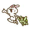 ウサギキャラシリーズ　ウサギと亀　一緒にジャンプ