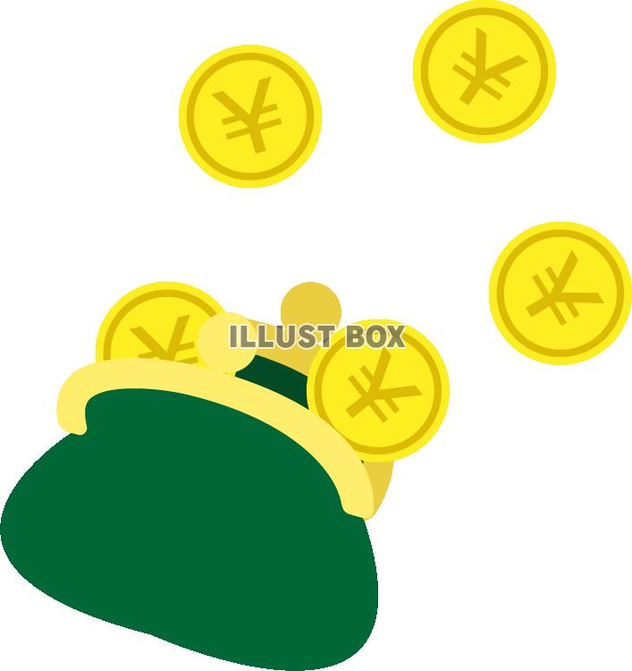 緑のがま口から飛び出す円硬貨