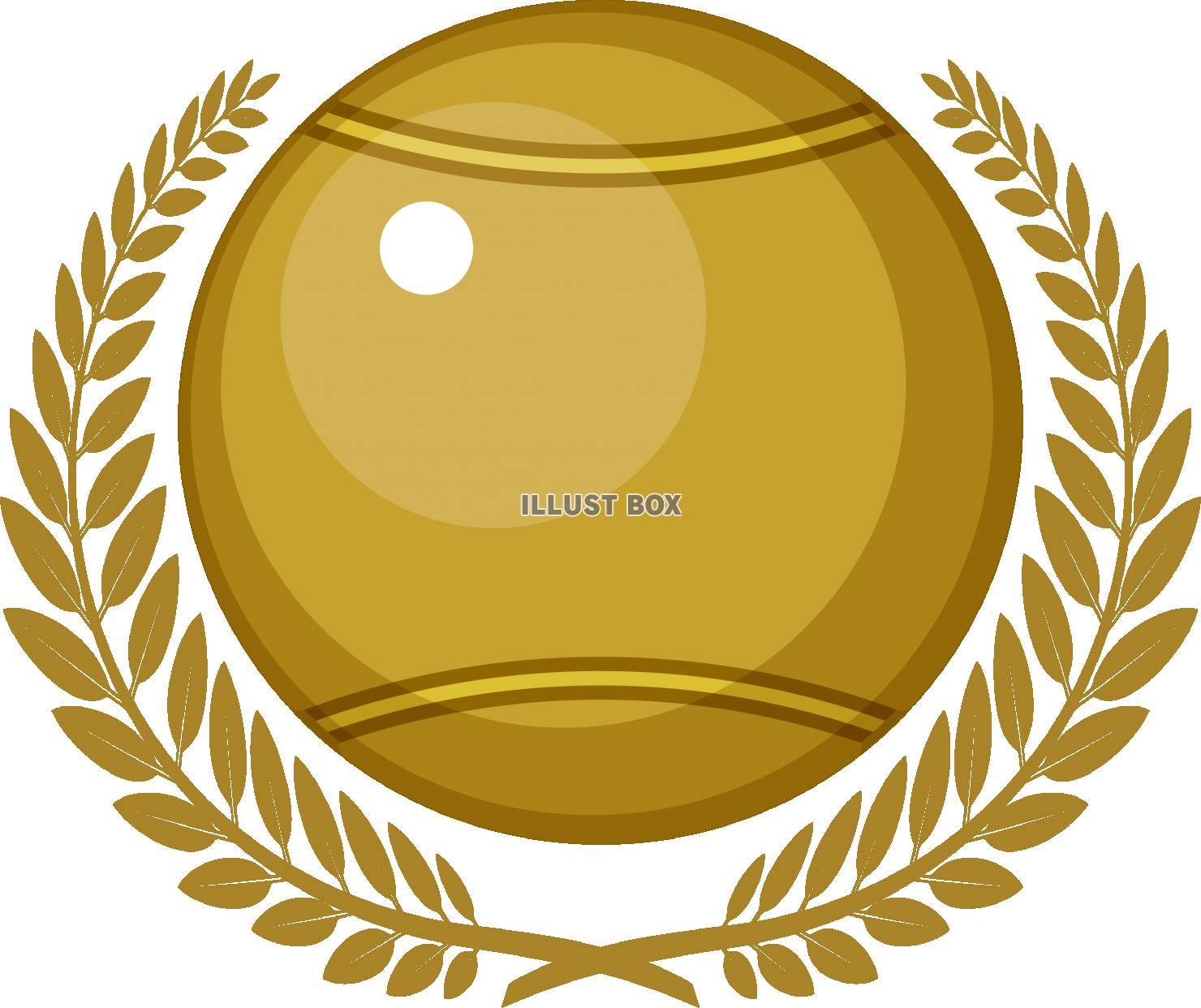 ゴールドの月桂樹の葉とテニスボール　スポーツ　勝利のシンボル