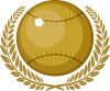 ゴールドの月桂樹の葉と軟式野球のボール　スポーツ　勝利のシンボル