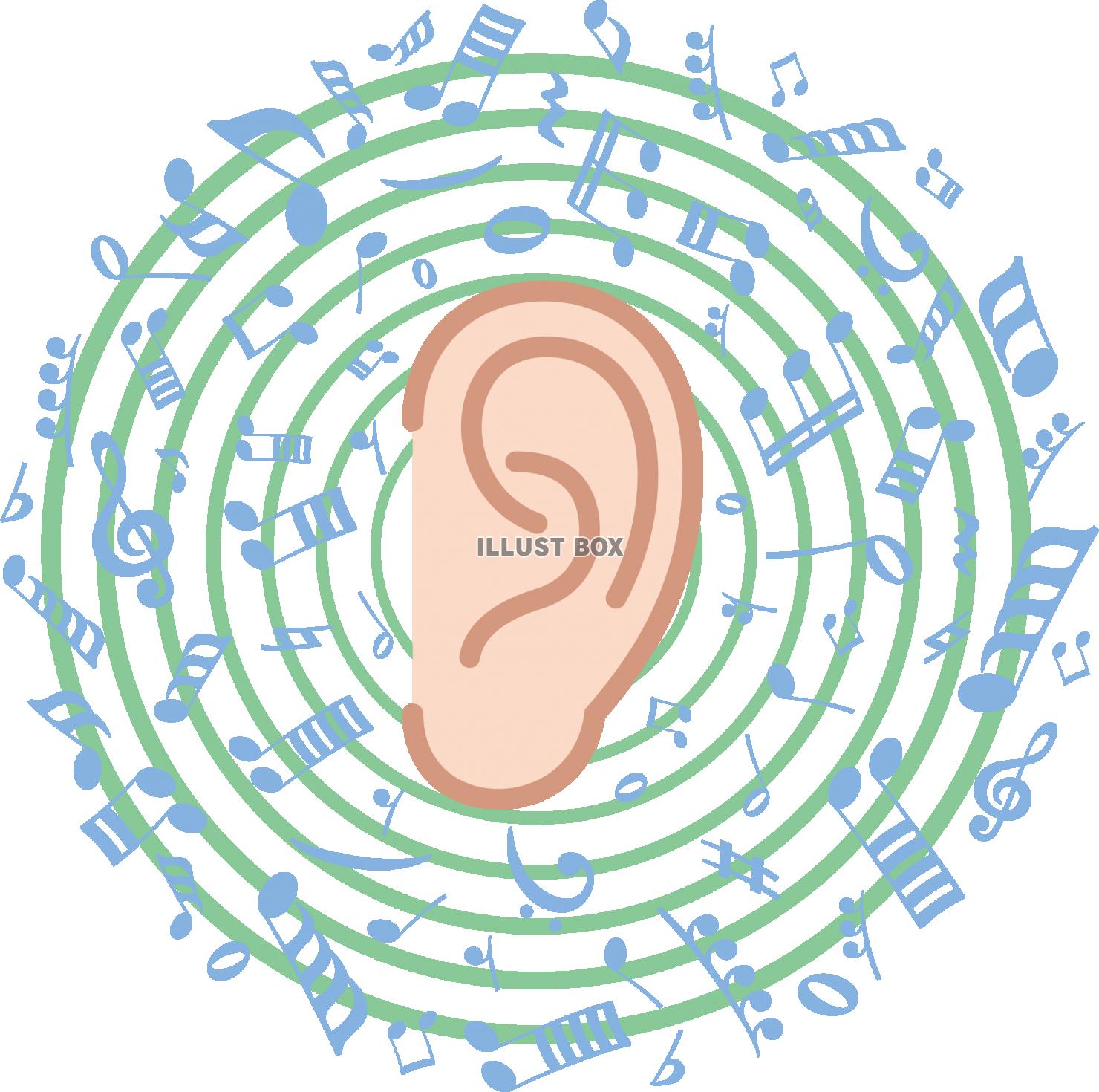 音楽を聴く耳　音符　音楽鑑賞のイメージ 