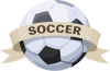 サッカーボールとタイトルの帯　スポーツのシンボル　マーク