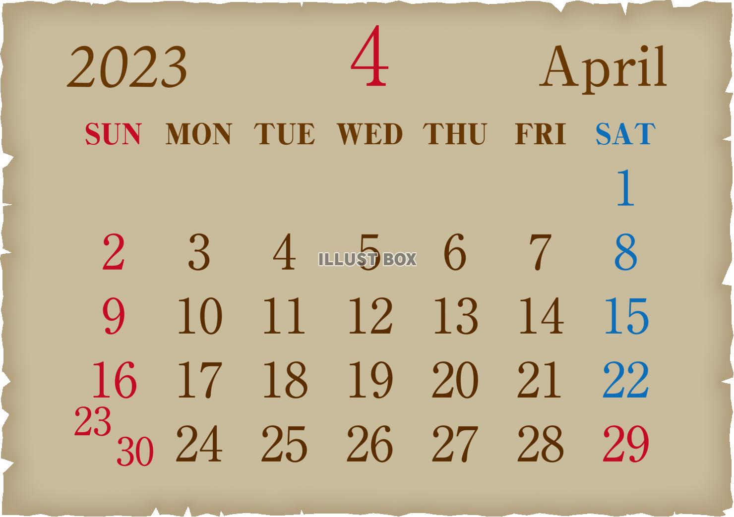 2023年　古紙風　カレンダー4月
